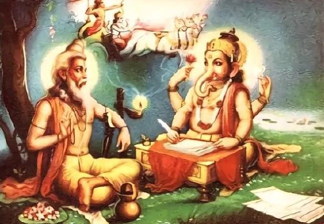 Sage Vyas narrating Mahabharat to Lord Ganesh - Image from https://hinducosmos.tumblr.com/